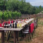 wine table set in vineyard