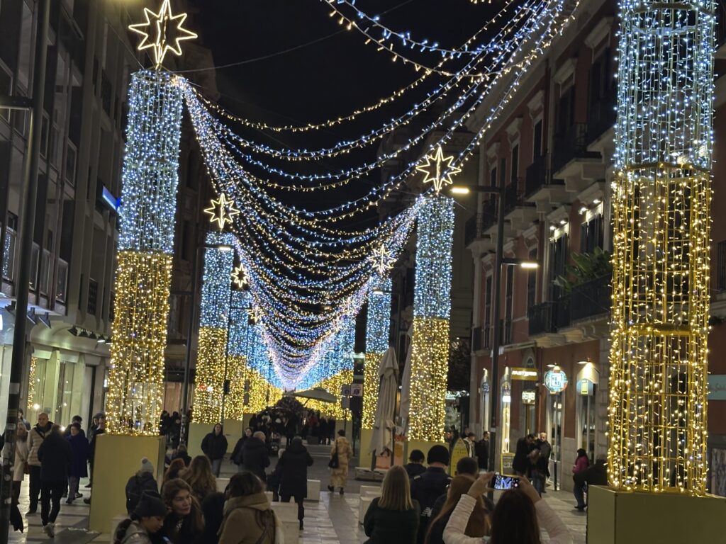 Christmas lights on a street in Bari